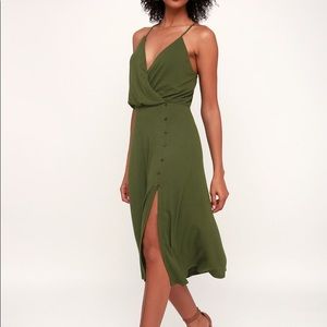 Lulus Olive Green Ribbed Midi Dress